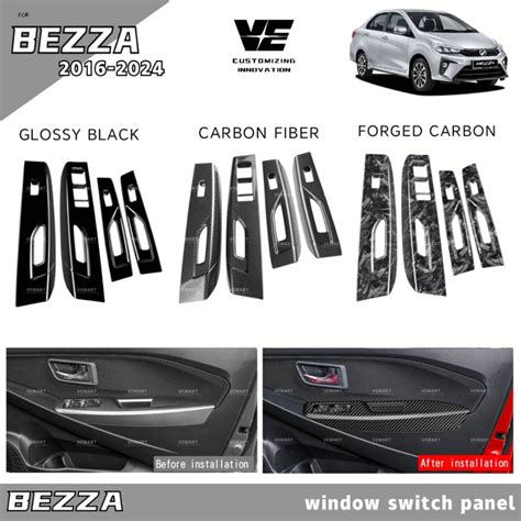 Vemart Perodua Bezza Carbon Fiber Window Switch Panel Frame Cover