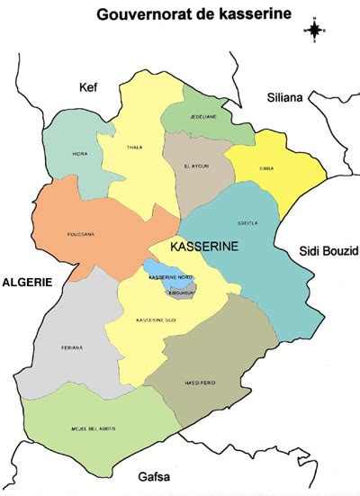 Kasserine Governorate Map, Tunisia