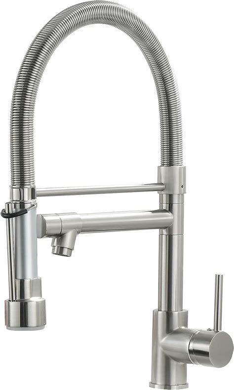 Fapully Pull Down Kitchen Faucet With Lock Sprayer Single Handle Spring Stainless Steel Kitchen