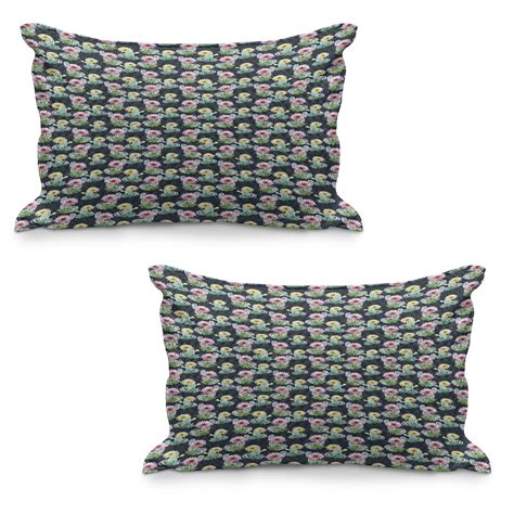 Cactus Quilted Pillowcover Set Of Foliage Pattern With Watercolor