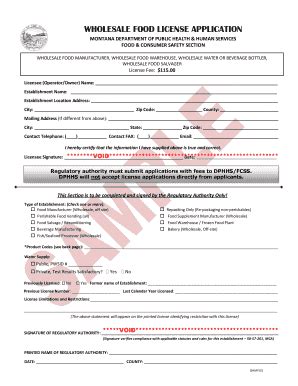 Fillable Online Dphhs Mt Wholesale Food License Application Dphhs