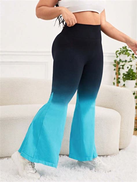 Yoga Trendy Plus Ombre Wideband Waist Flare Leg Sports Pants SHEIN USA