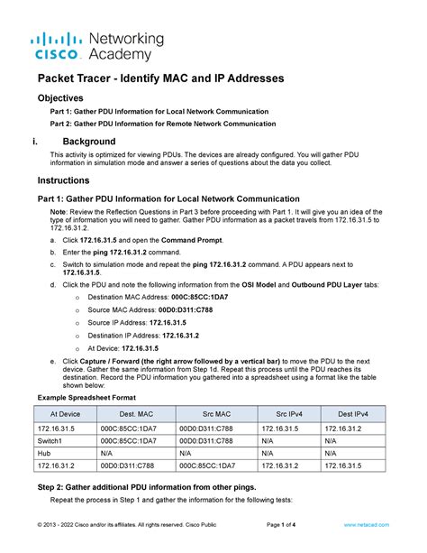 Packet Tracer Identify Mac And Ip Addresses Objectives Part