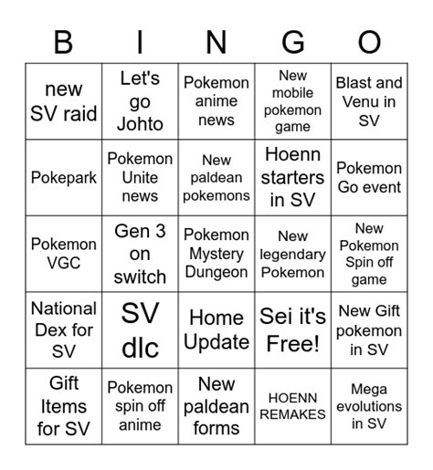 Pokemon Presents Bingo Card