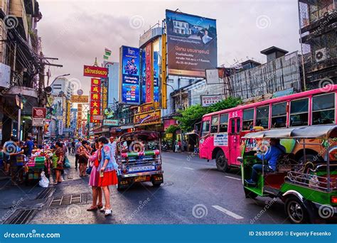 The Evening Life In Busy Yaowarat Road During Night Market Of Chinatown