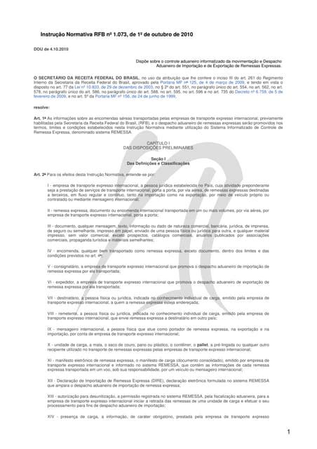 InstruÇÃo Normativa Rfb Nº 1073 1º De Outubro De 2010 Pdf