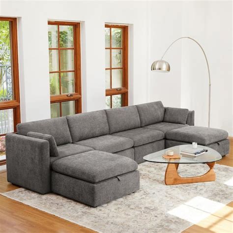 Spruce And Spring Rhea Straight Arm 6 Piece Fabric Modular Sectional In