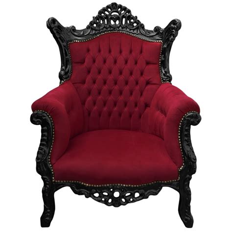 Grand Fauteuil Baroque Rococo Velours Bordeaux Et Bois Noir