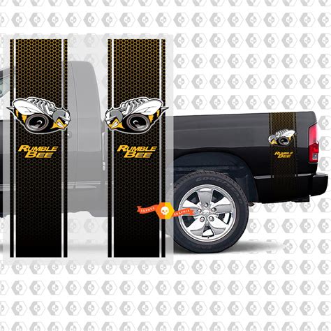 2x Dodge Ram Rumble Bee Black Stripes Yellow Honeycombs Decals Pickup 1500