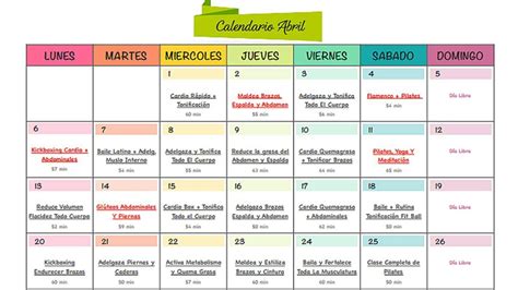 Calendario Fitness De Abril En Forma En Poco Tiempo Ejercicios Para