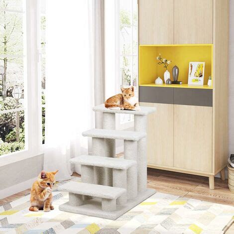 Goplus Escalier Pour Chat Et Chien Etages Avec Griffoir Et Centre D