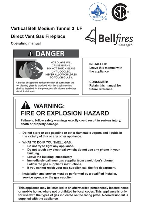 Bellfires Vertical Bell Medium Tunnel Lf Operating Manual Pdf