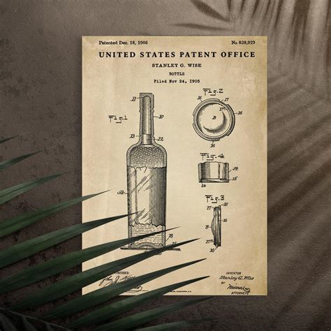 Plakat z butelką szklaną patent Plakaty na ścianę do domu dla