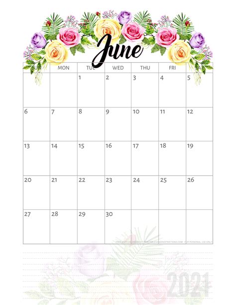 Free Printable Pretty Roses Calendar Printables And Inspirations