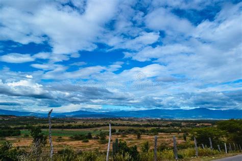 Cloudy Blue Sky Over A Valley In The Tatacoa Desert Colombia Stock