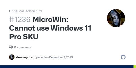 MicroWin Cannot Use Windows 11 Pro SKU Issue 1236 ChrisTitusTech