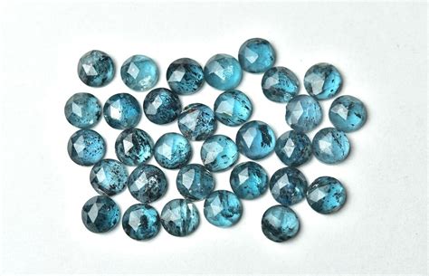 6 MM Moss Kyanite Rosecut Round Shape Teal Blue Kyanite 4 Pieces