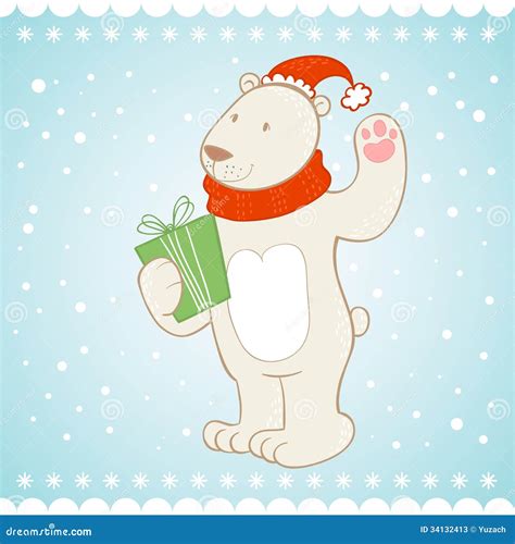 White Polar Bear Christmas Greeting Card Stock Vector Illustration Of