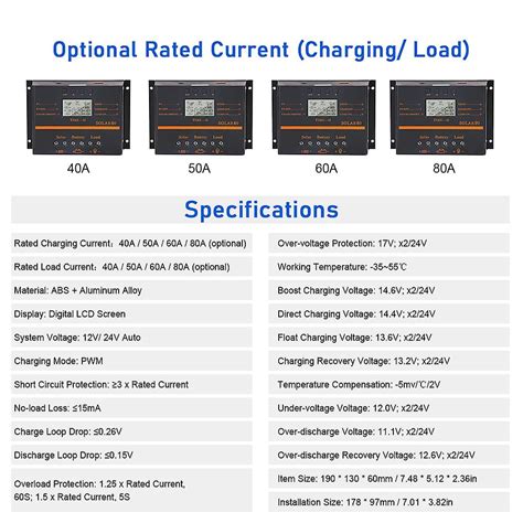 80a Pwm Contrôleur de charge solaire 12v 24v Auto adaptatif Lcd