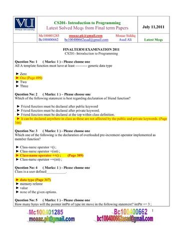 Cs Finalterm Solved Mcqs With Ref By Moaaz And Asad Free