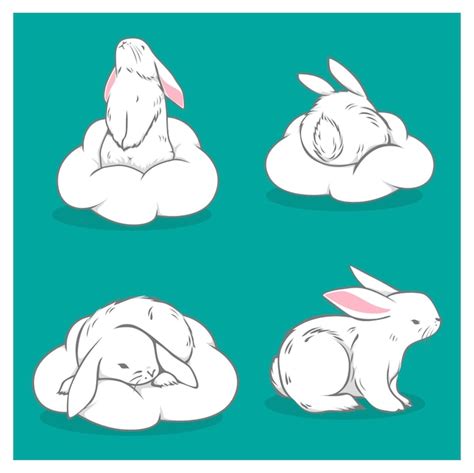 Premium Vector | A drawing of rabbits sleeping on a cloud