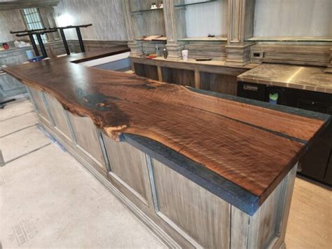 Curly Black Walnut Live Edge And Epoxy Bar Top Lancaster Live Edge