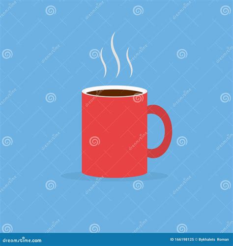 Red Coffee Mug With Steam In Flat Design Style Coffee Dring In Red Mug