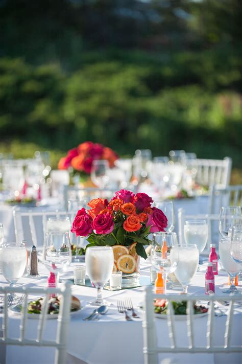 Fuchsia And Orange Rose Lemon Centerpieces Lemon Centerpieces