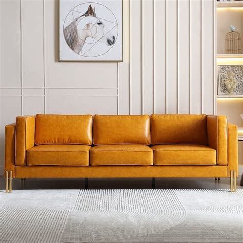 Modern Design Pu Leather Sofa With Gold Stainless Steel Legs Bed Bath