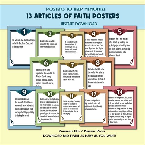 LDS 13 Articles of Faith 8.5 by 11 Digital Printable Individual Posters