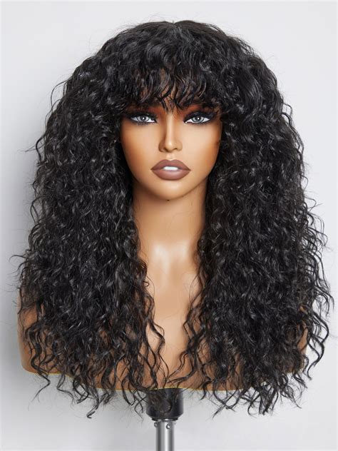 Amazon GORGIUS Shaggy Haircuts Natural Black Curly Wig With Bangs