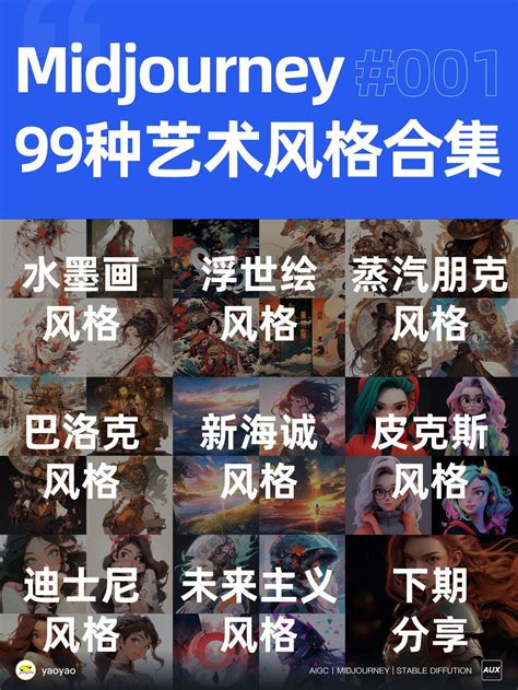 Midjourney Prompt！99 种艺术风格提示词合集！ 优设9图 设计知识短内容