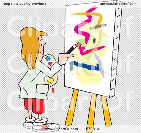 Clipart Of A Cartoon Female Artist Painting An Abstract On A Canvas