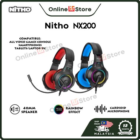 Nitho Nx200 Rk Bk Stereo Gaming Headset With Rainbow Light Shopee Malaysia