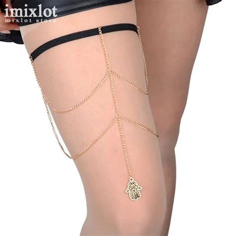 Aliexpress Buy Imixlot Sexy Thigh Chain Hamsa Hand Gold Tassel