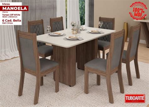 Conjunto Mesa Sala De Jantar Tuboarte Manoela Cadeiras Bella