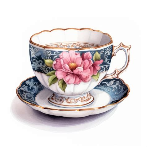 Premium Photo | Intricately Detailed Watercolor Tea Cup And Saucer ...