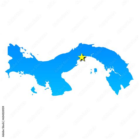 Blue Map Of Panama And Its Capital City Of Panama City As A Yellow Star