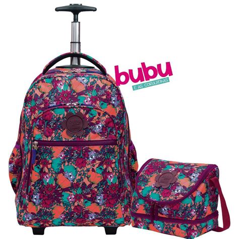 Kit Conjunto Mochila Escolar Feminina Juvenil Impermeável Bubu Floral