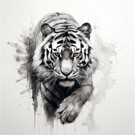 Realistic Black and White Tiger Art with Watercolor and Paint Splashes ...