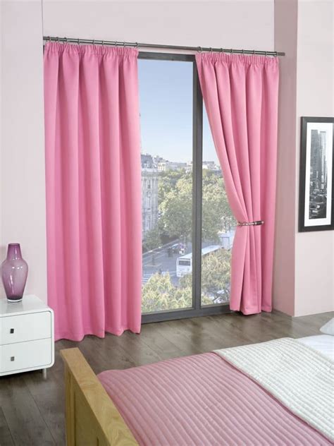 Essential Blackout Collection Woven Blackout Pencil Pleat Curtains In Pink Homefords