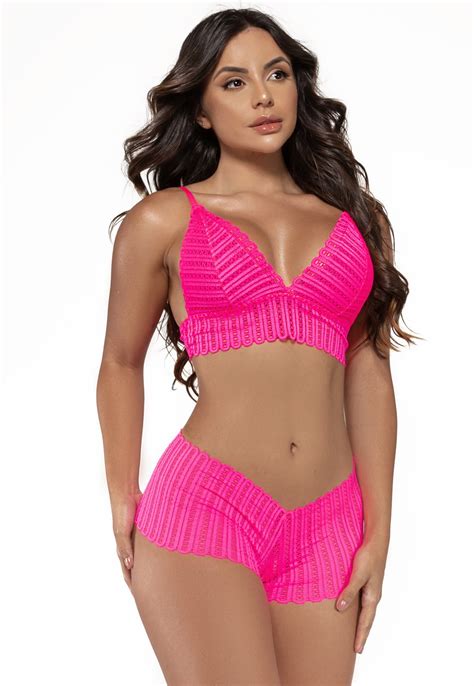 Conjunto De Lingerie Sem Bojo Calesson Rosa Neon Be Lingerie