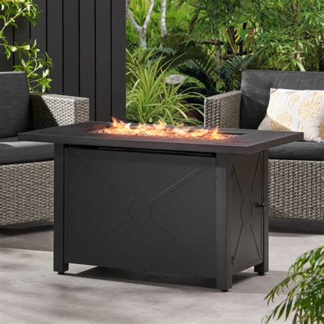 Doheny Outdoor 50000 Btu Iron Rectangular Fire Pit Black Gdfstudio