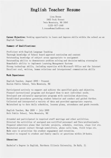 Sample Resume For English Teachers Resume Samples English Teacher