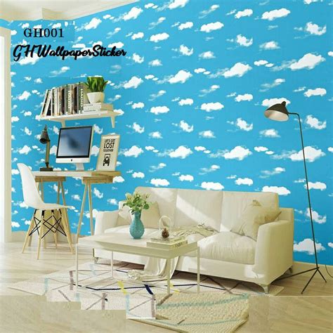 Jual Wallpaper Stiker Dinding Motif Awan Langit Plafon Biru Sky Ukuran