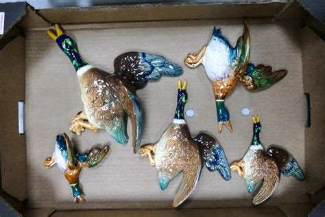 A Set Of Three Falcon Ware Flying Mallard Duck Wall Plaques Together