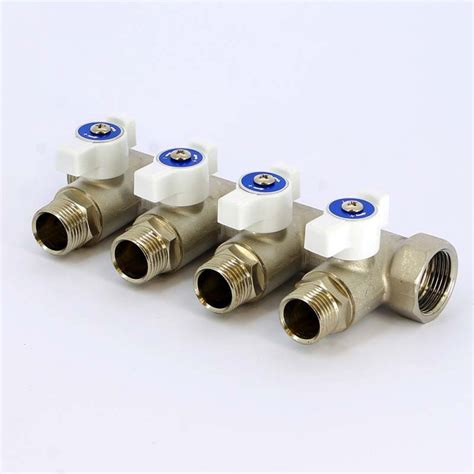 Коллектор НВ 3/4" с кранами никелированный UNI-FITT 4 выхода 1/2"Н 40мм ...