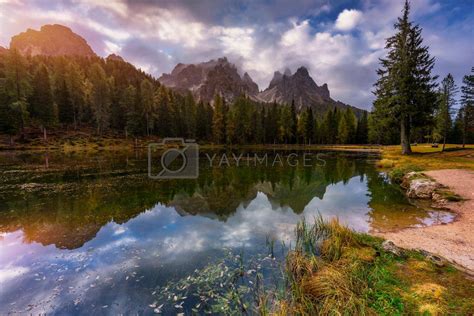 Lake Antorno (Lago di Antorno) located in Dolomites area, Belluno Province, Italy. Lake Antorno ...