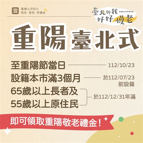 【2023台北市重陽敬老金】1500元發放時間發放標準線上申請領取方式整理112 Cp值