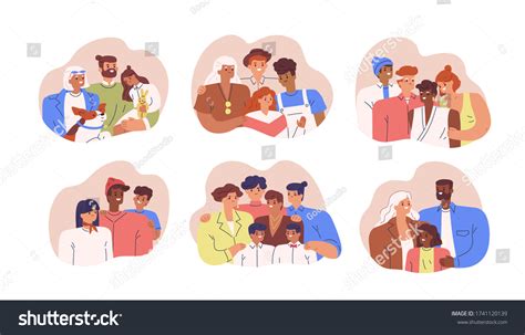 Set Various Diverse Happy Family Portrait Stock Vector (Royalty Free ...